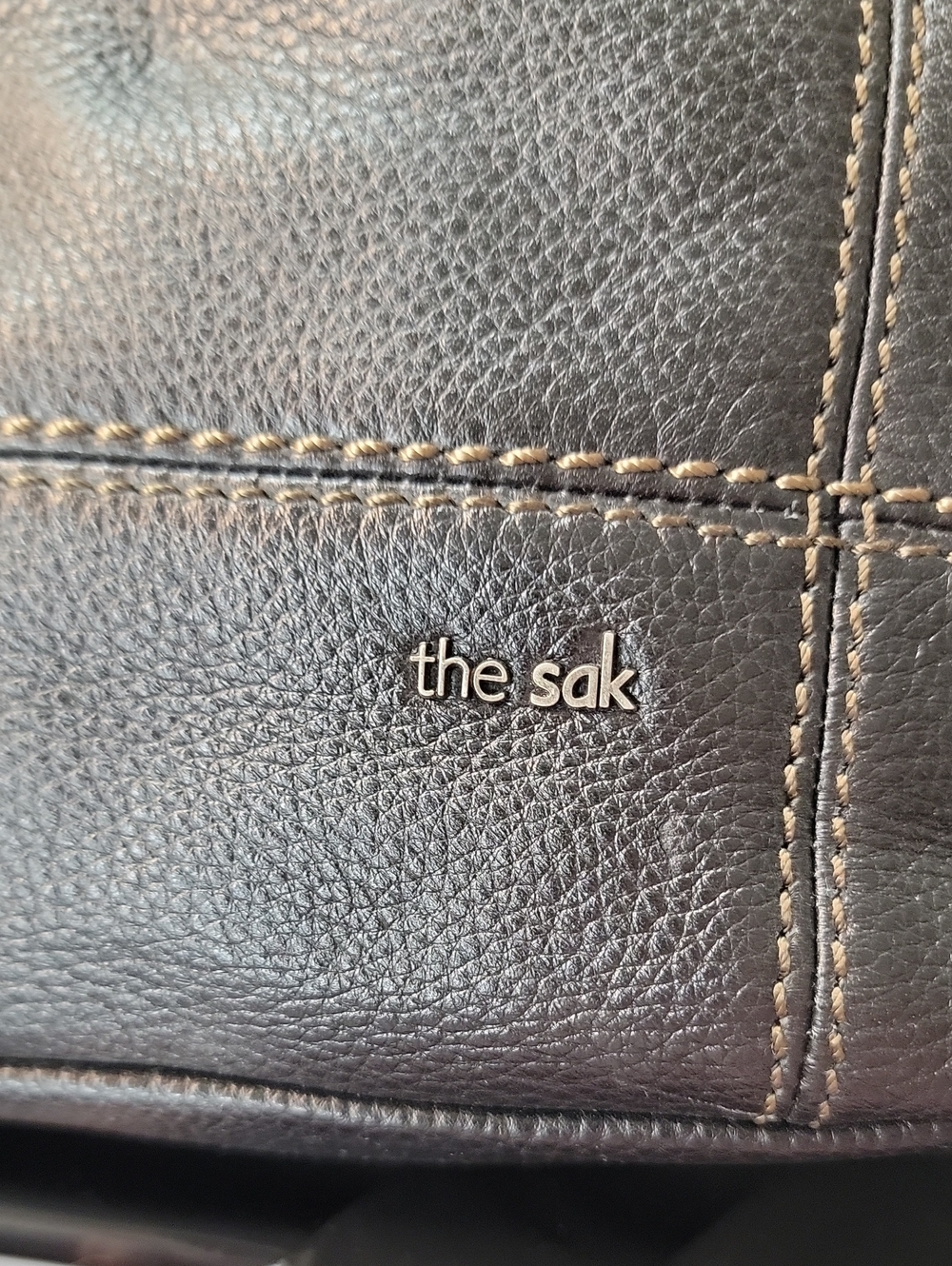 The Sak Black Leather Messenger Bag with Contrast Stitching